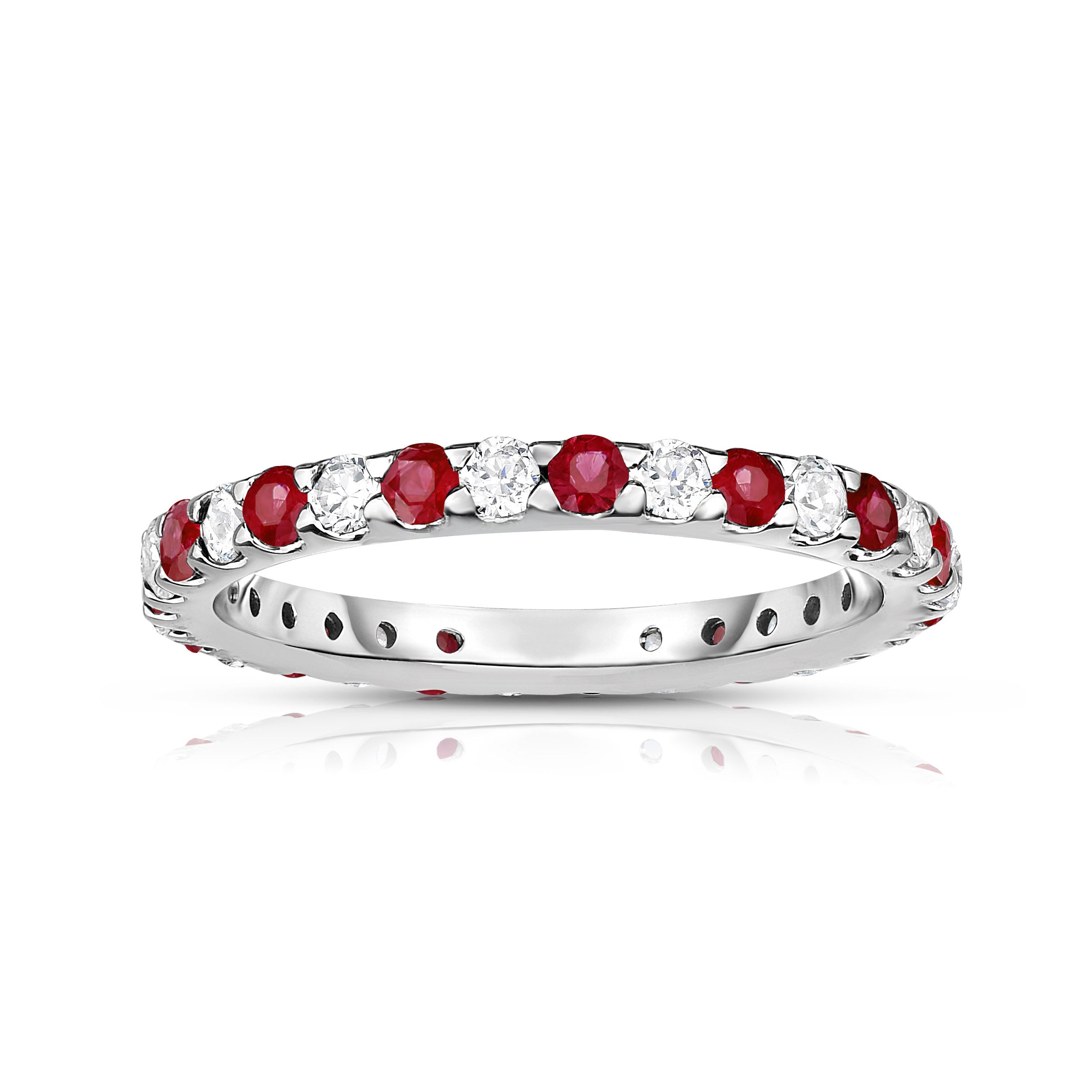 0.90-1.00Cttw Ruby & Diamond Eternity Ring in 14K White Gold