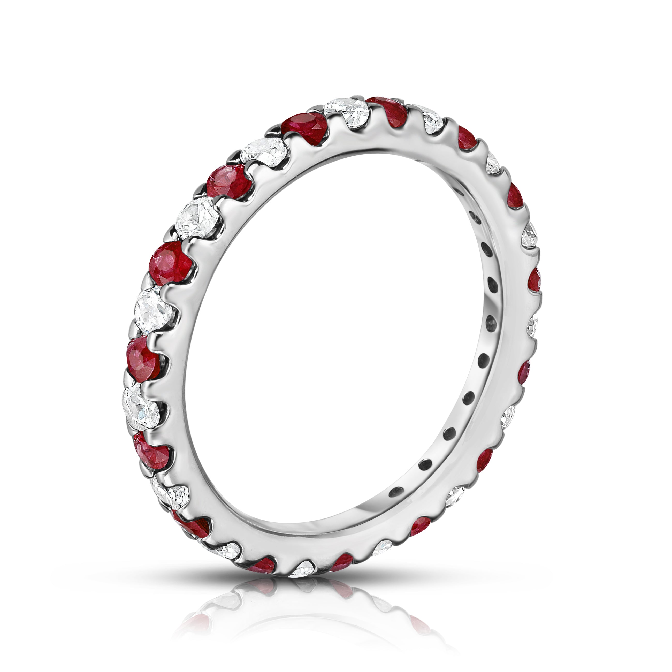 0.90-1.00Cttw Ruby & Diamond Eternity Ring in 14K White Gold