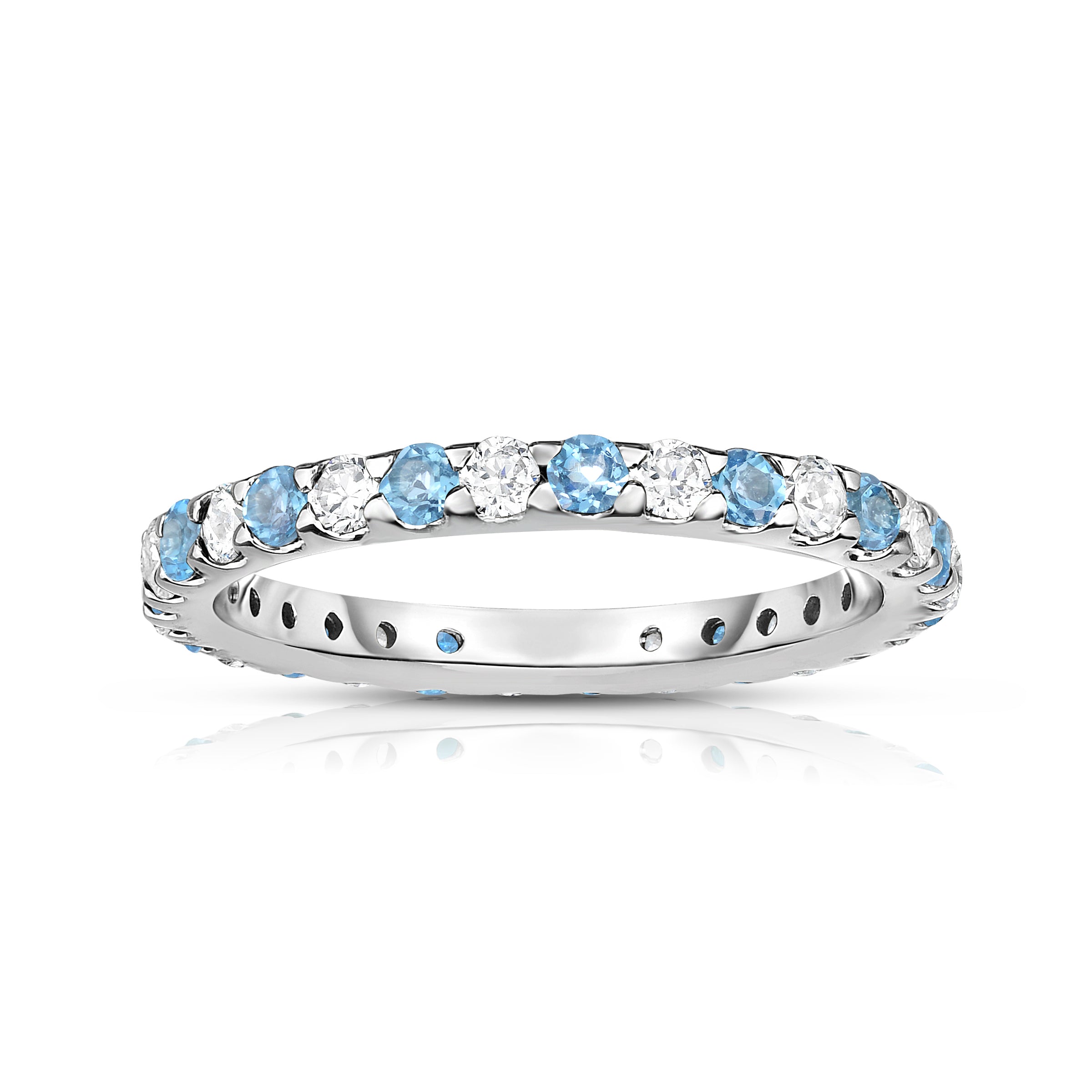 0.90-1.00Cttw Swiss Blue Topaz & Diamond Eternity Ring in 14K White Gold