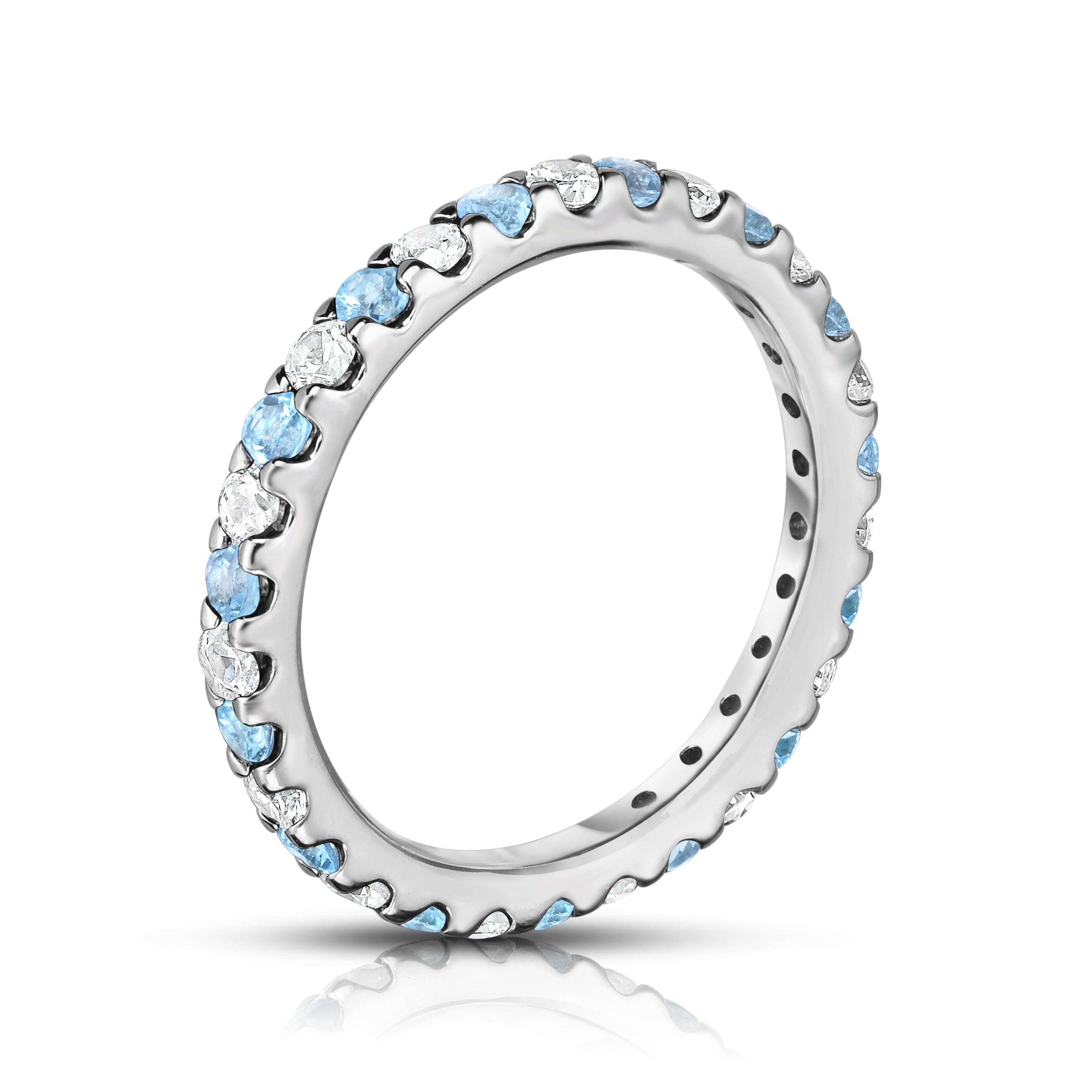 0.90-1.00Cttw Swiss Blue Topaz & Diamond Eternity Ring in 14K White Gold