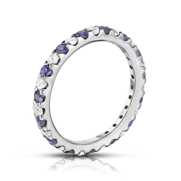 14K White Gold Tanzanite & Diamond (0.90 Ct-1.00 Ct, SI2-I1 Clarity) Eternity Ring