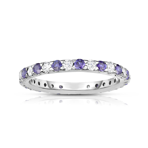 14K White Gold Tanzanite & Diamond (0.90 Ct-1.00 Ct, SI2-I1 Clarity) Eternity Ring