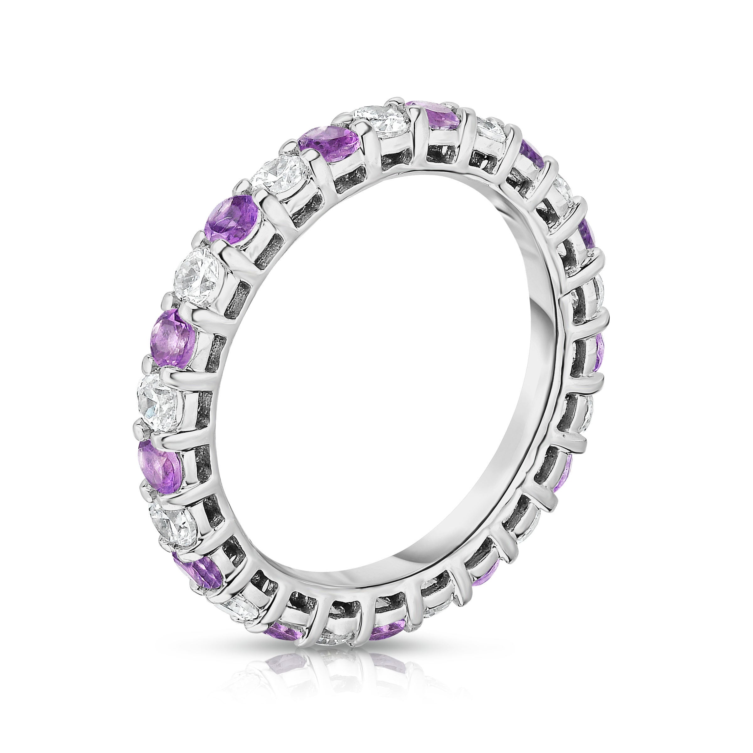1.30-1.50Cttw Amethyst & Diamond Eternity Ring in 14K White Gold