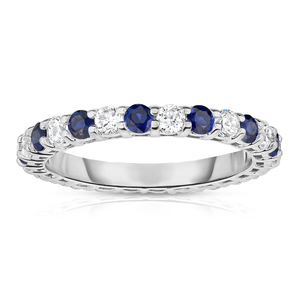 14K White Gold Blue Sapphire & Diamond (1.30-1.50 Ct TW, SI2-I1 Clarity) Eternity Ring