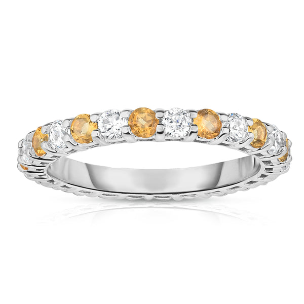 14K White Gold Citrine & Diamond (1.30-1.50 Ct TW, SI2-I1 Clarity) Eternity Ring