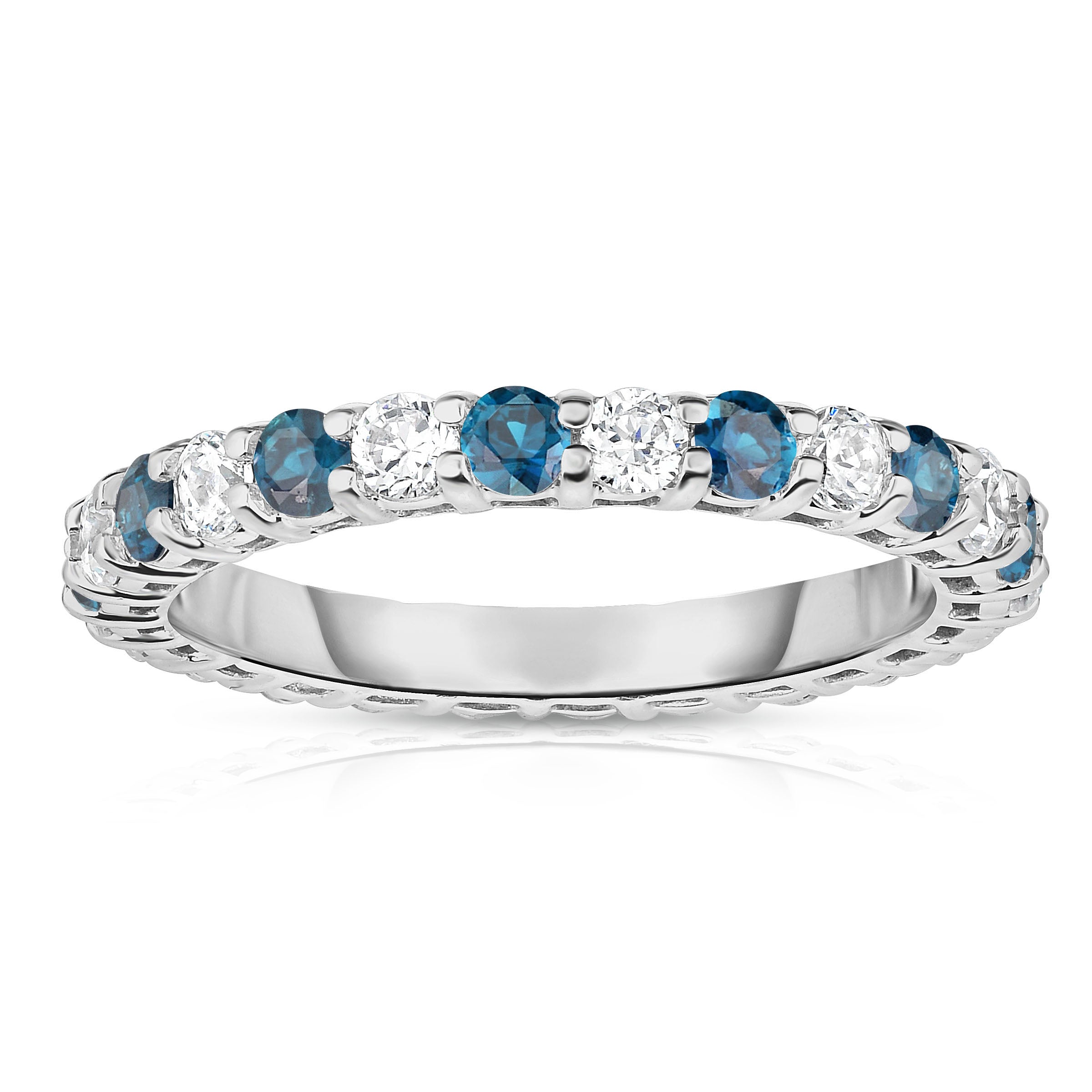 1.30-1.50Cttw London Blue Topaz & Diamond Eternity Ring in 14K White Gold