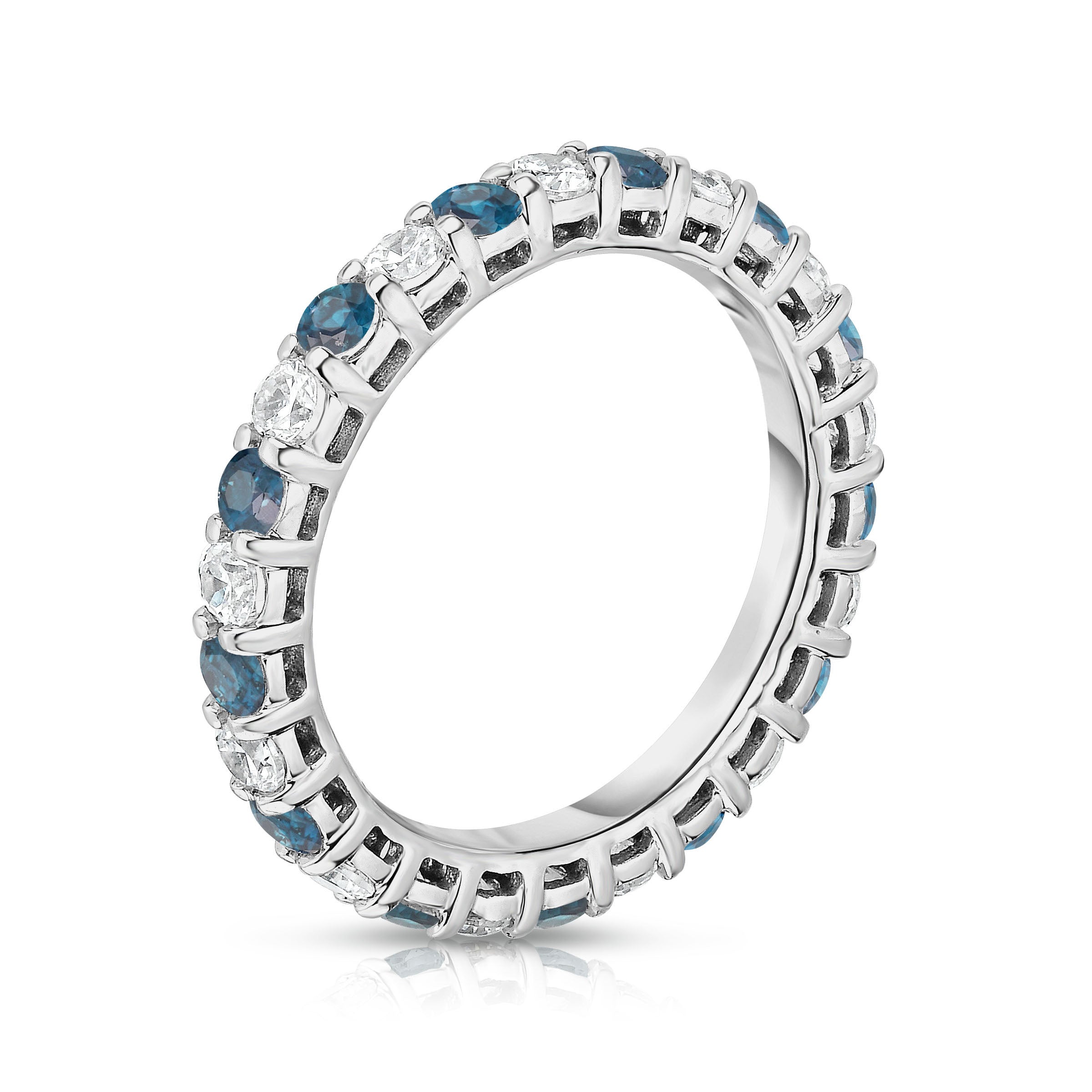 1.30-1.50Cttw London Blue Topaz & Diamond Eternity Ring in 14K White Gold