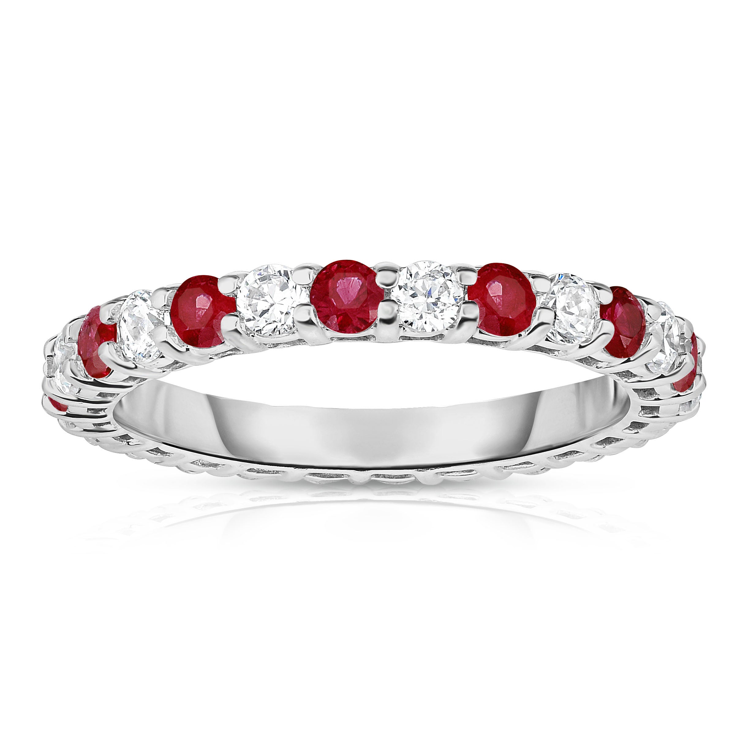 1.30-1.50Cttw Ruby & Diamond Eternity Ring in 14K White Gold