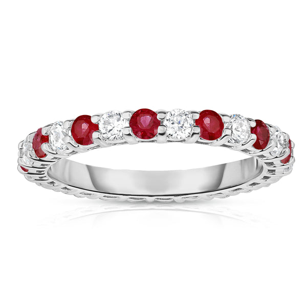 14K White Gold Ruby & Diamond (1.30-1.50 Ct TW, SI2-I1 Clarity) Eternity Ring