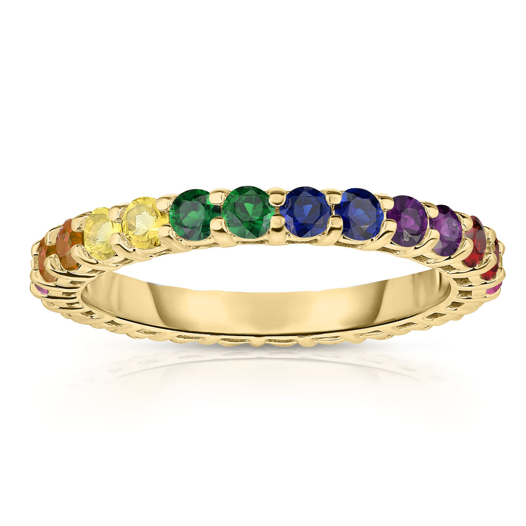 14K Gold Rainbow Multicolor Sapphire Eternity Ring