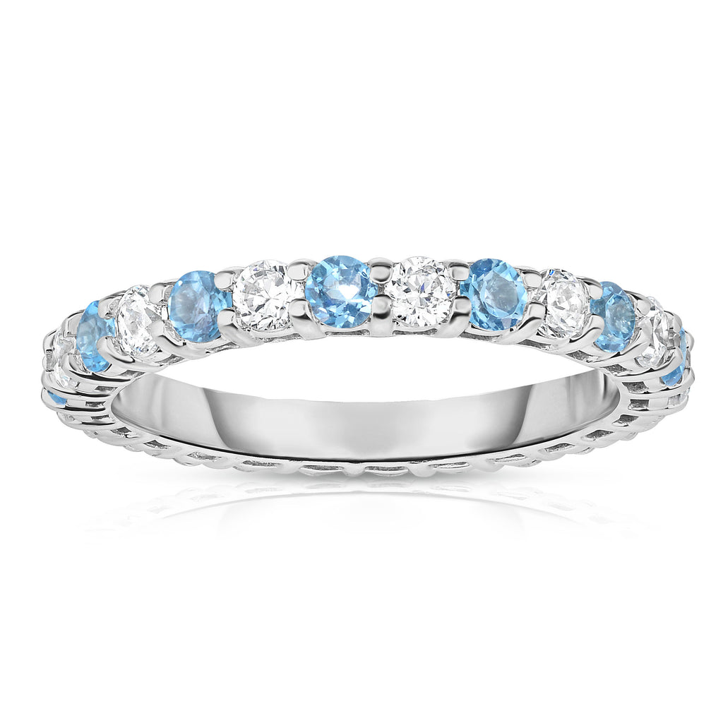 14K White Gold Swiss Blue Topaz & Diamond (1.30-1.50 Ct TW, SI2-I1 Clarity) Eternity Ring