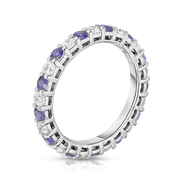 14K White Gold Tanzanite & Diamond (1.30-1.50 Ct TW, SI2-I1 Clarity) Eternity Ring