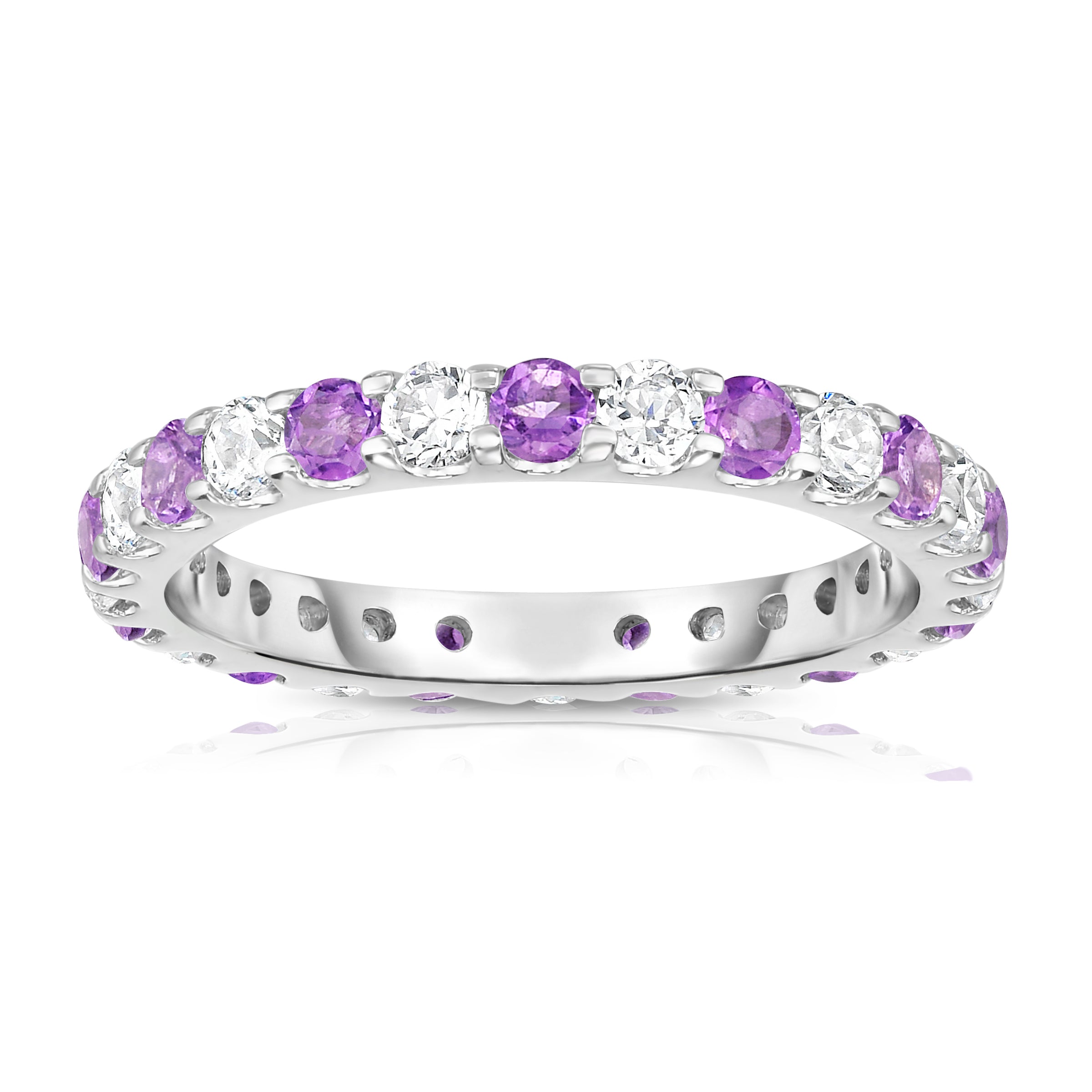 1.20-1.40Cttw Amethyst & Diamond Eternity Ring in 14K White Gold