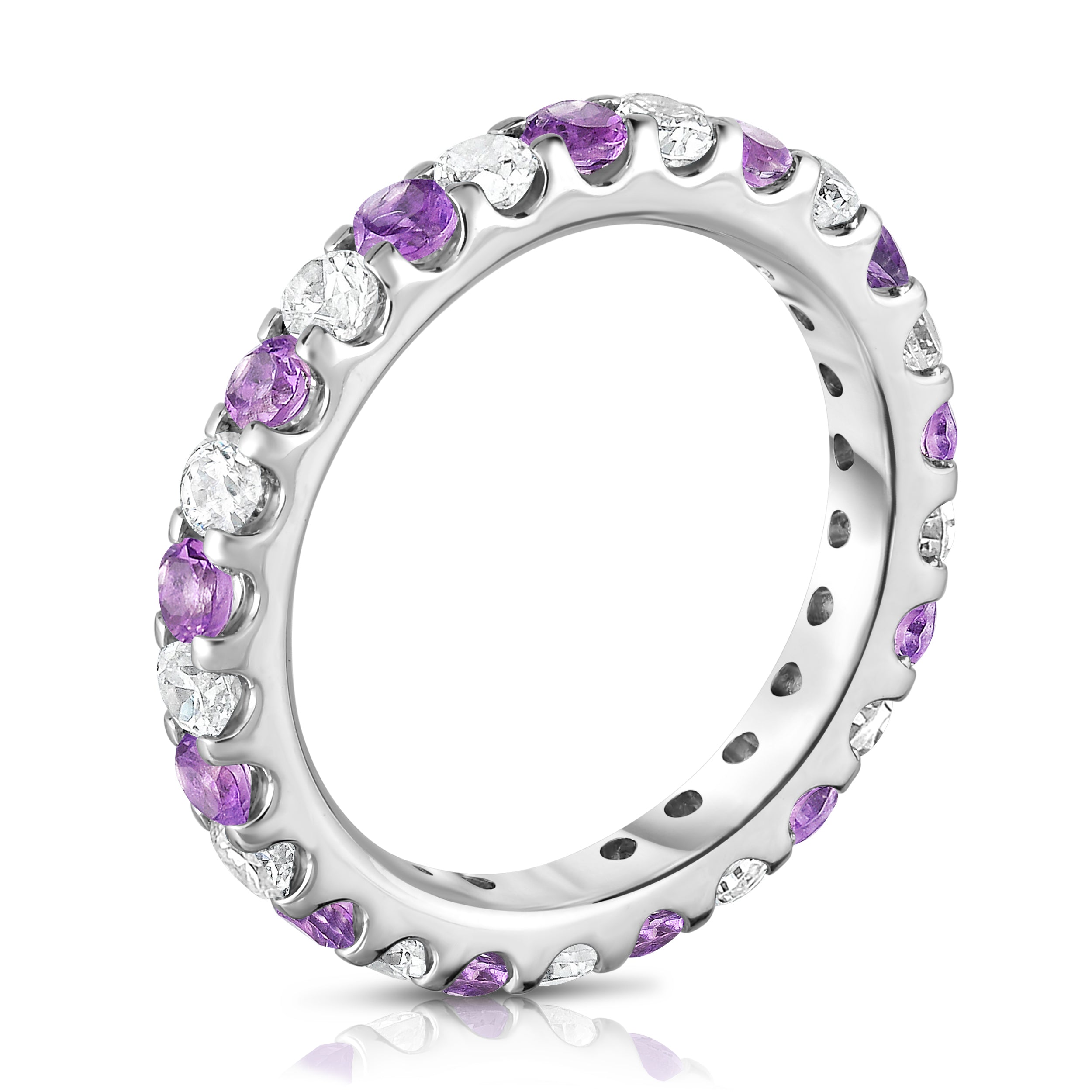 1.20-1.40Cttw Amethyst & Diamond Eternity Ring in 14K White Gold