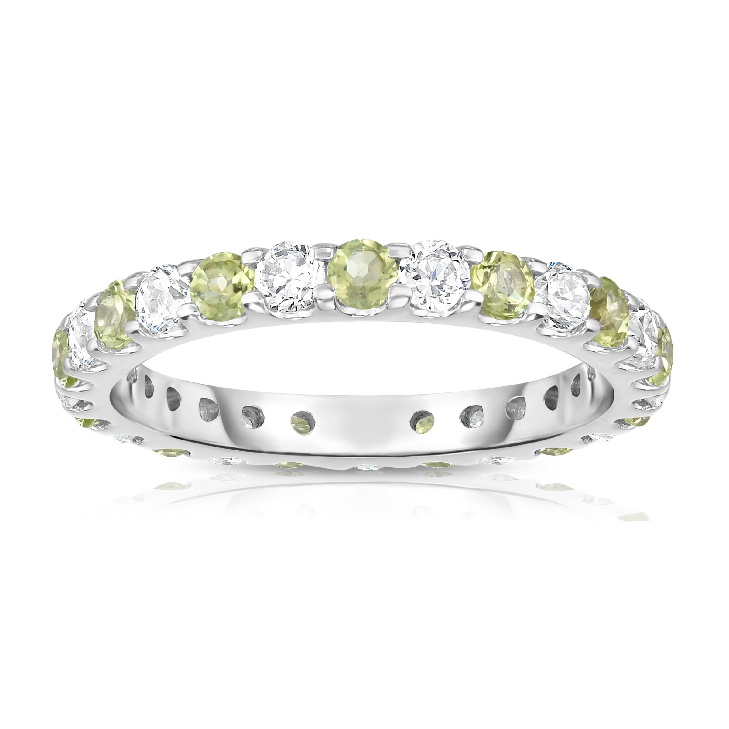 1.20-1.40Cttw Peridot & Diamond Eternity Ring in 14K White Gold