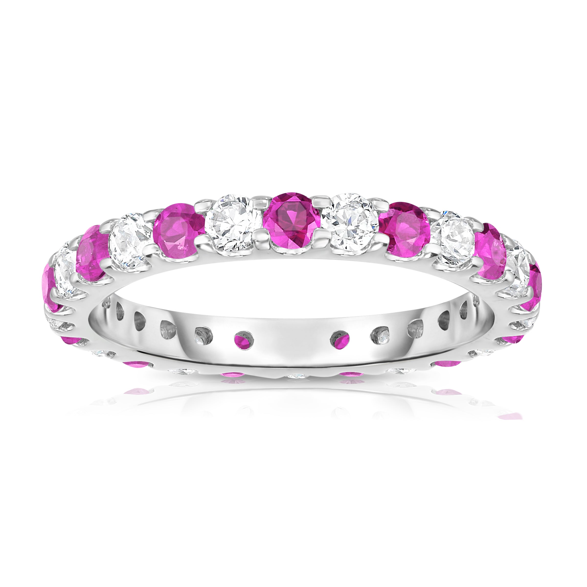 1.20-1.40Cttw Pink Sapphire & Diamond Eternity Ring in 14K White Gold