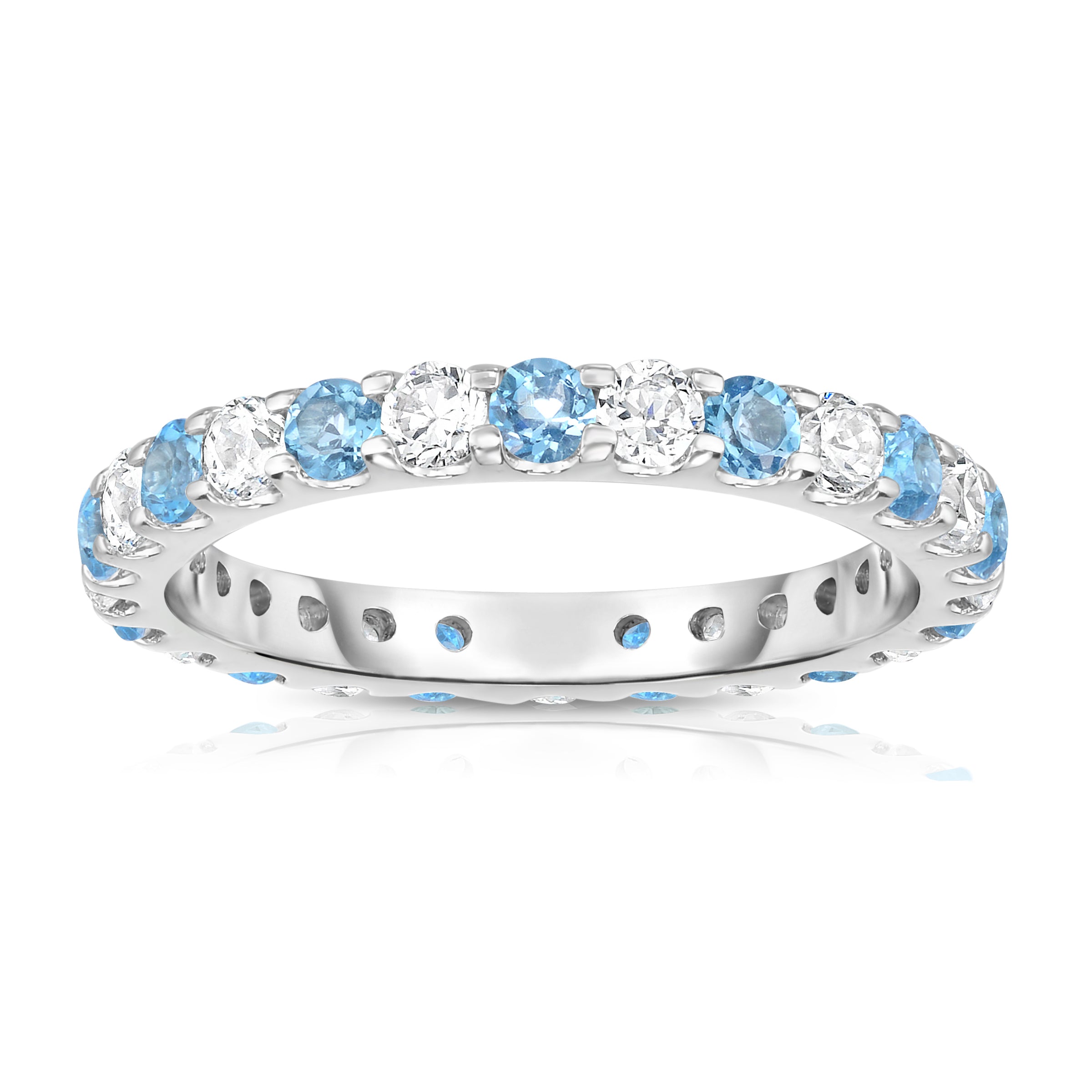 1.20-1.40Cttw Swiss Blue Topaz & Diamond Eternity Ring in 14K White Gold