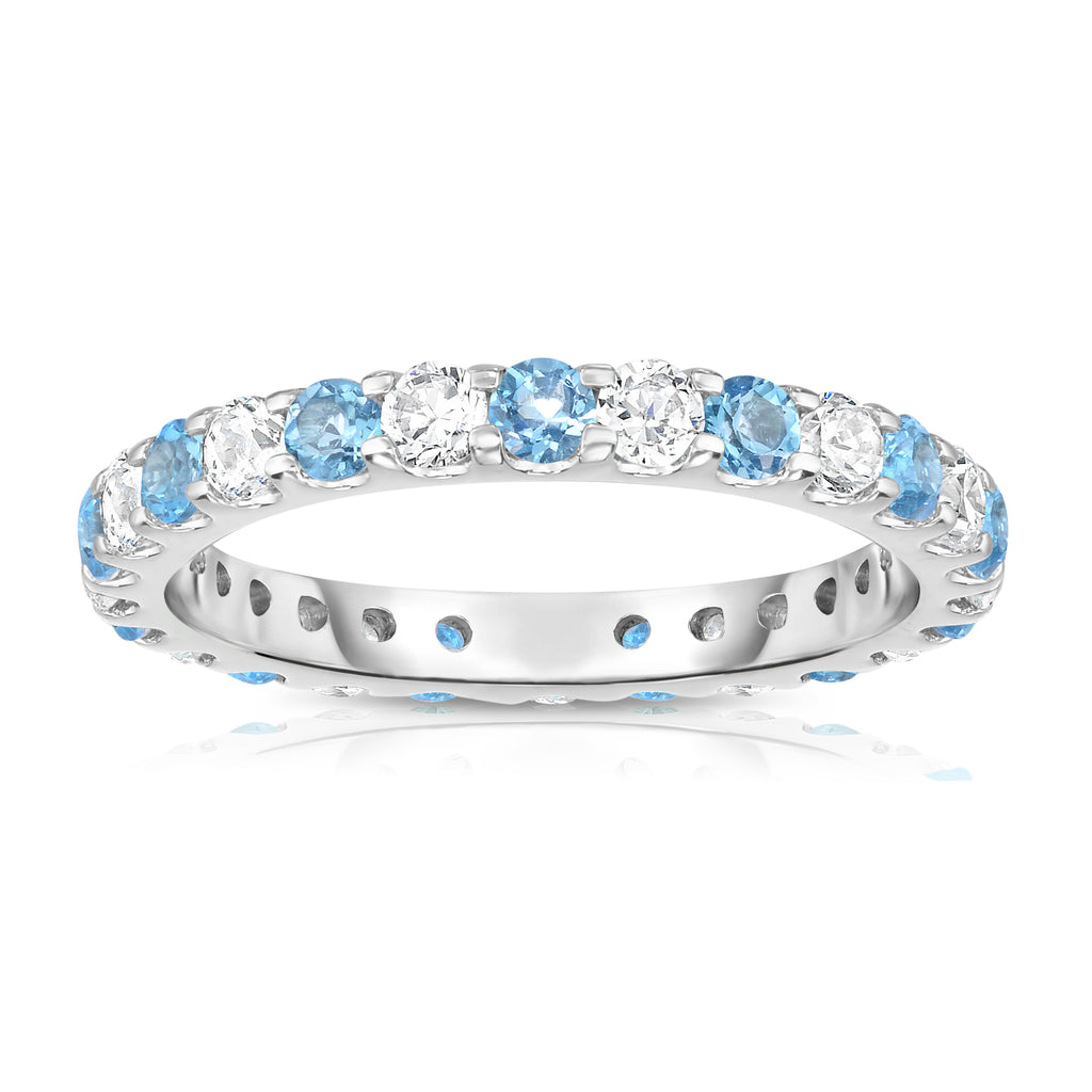 14K White Gold Swiss Blue Topaz & Diamond (1.20-1.40 Ct TW, SI2-I1 Clarity) Eternity Ring