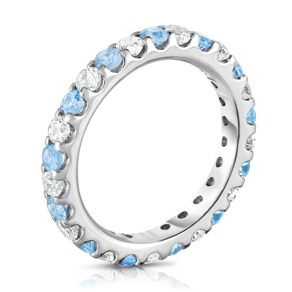 14K White Gold Swiss Blue Topaz & Diamond (1.20-1.40 Ct TW, SI2-I1 Clarity) Eternity Ring