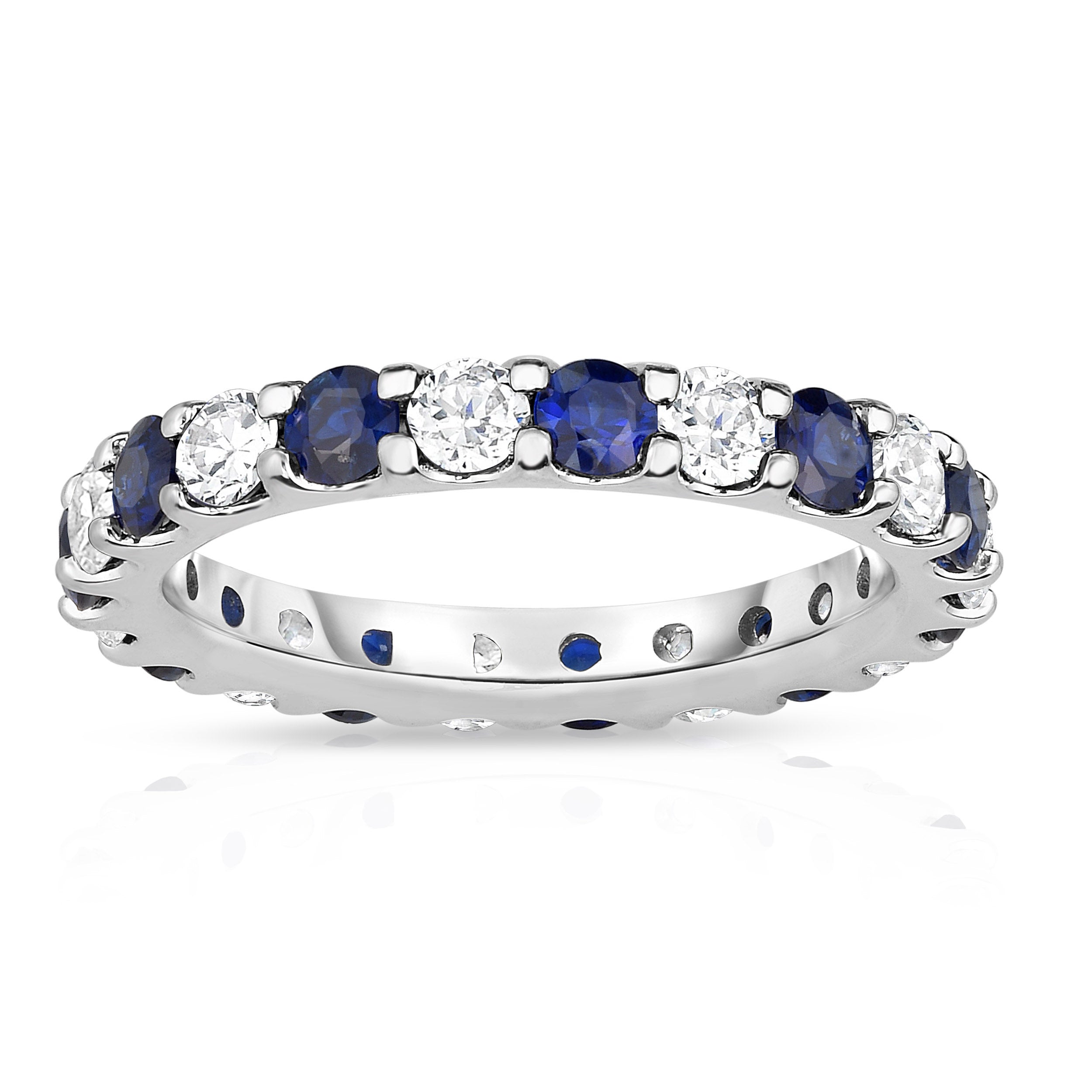 2.00-2.40Cttw Blue Sapphire & Diamond Eternity Band 14K White Gold