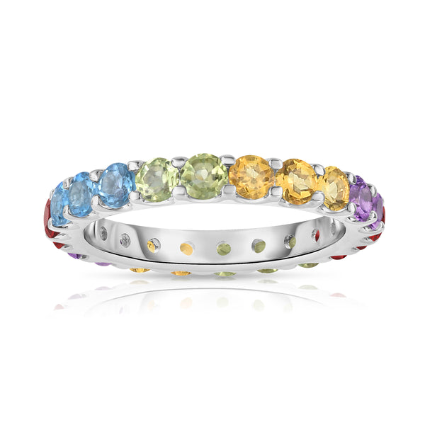 14K Gold Rainbow Multicolor Gemstone Eternity Ring