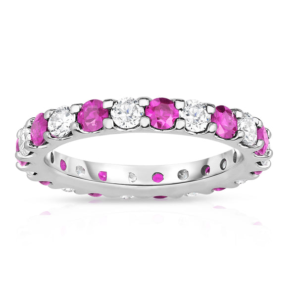 14K White Gold Pink Sapphire & Diamond (2.00-2.40 Ct TW, SI2-I1 Clarity) Eternity Band