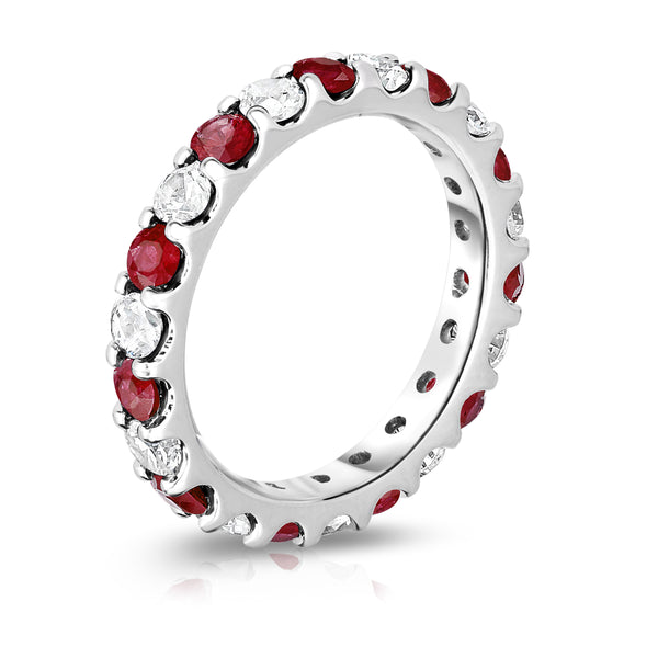 14K White Gold Ruby & Diamond (2.00-2.40 Ct TW, SI2-I1 Clarity) Eternity Band