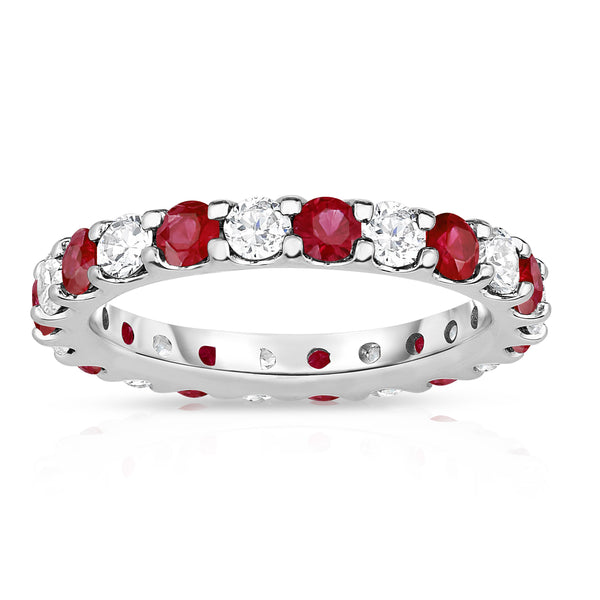 14K White Gold Ruby & Diamond (2.00-2.40 Ct TW, SI2-I1 Clarity) Eternity Band