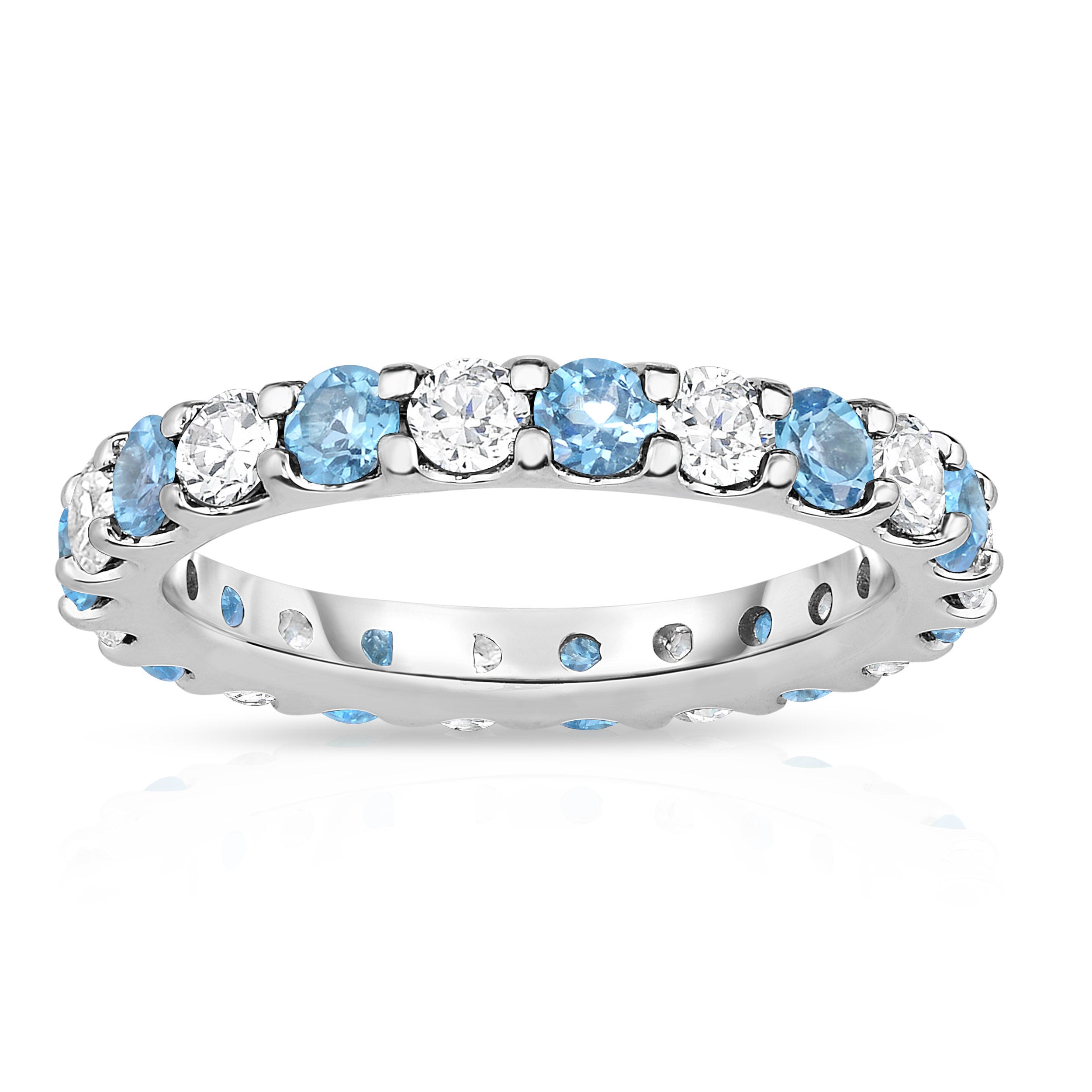 2.00-2.40Cttw Swiss Blue Topaz & Diamond Eternity Band in 14K White Gold