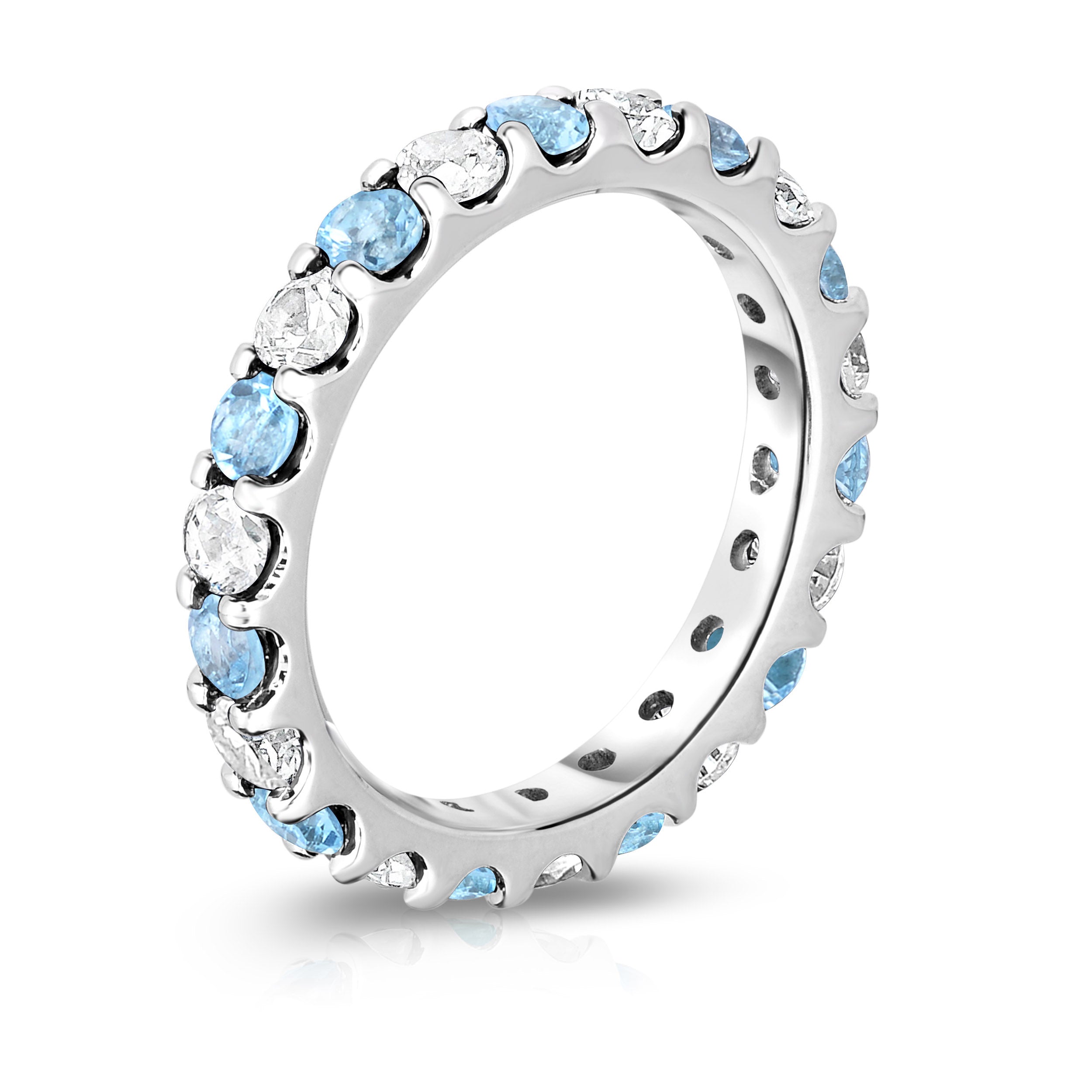 2.00-2.40Cttw Swiss Blue Topaz & Diamond Eternity Band in 14K White Gold