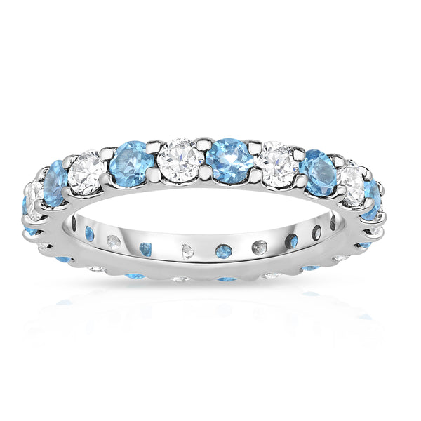 14K White Gold Swiss Blue Topaz & Diamond (2.00-2.40 Ct TW, SI2-I1 Clarity) Eternity Band