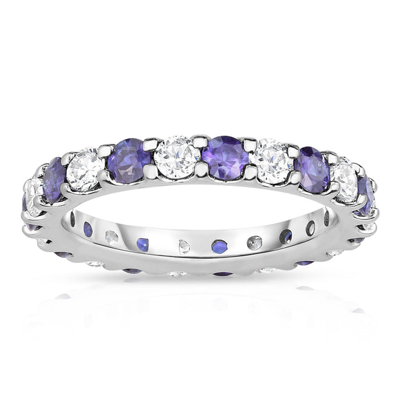 14K White Gold Tanzanite & Diamond (2.00-2.40 Ct TW, SI2-I1 Clarity) Eternity Band