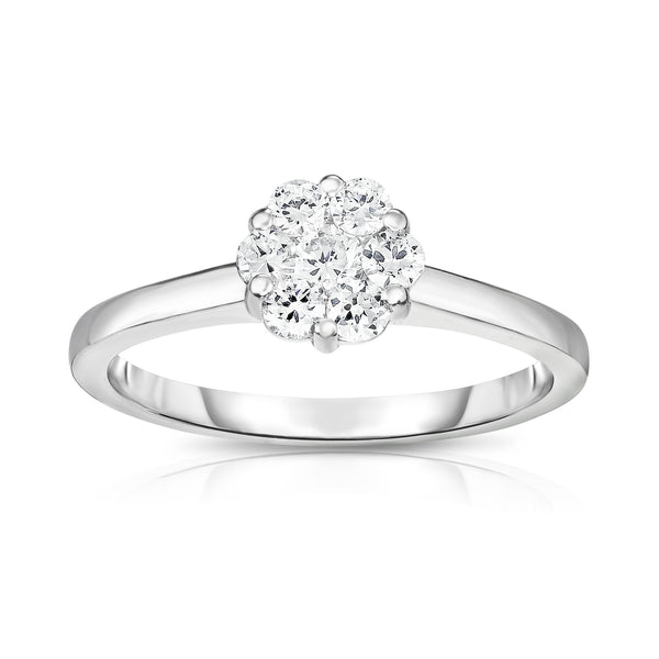 14K White Gold Diamond (0.50 Ct, G-H Color, I1-I2 Clarity) Cluster Ring