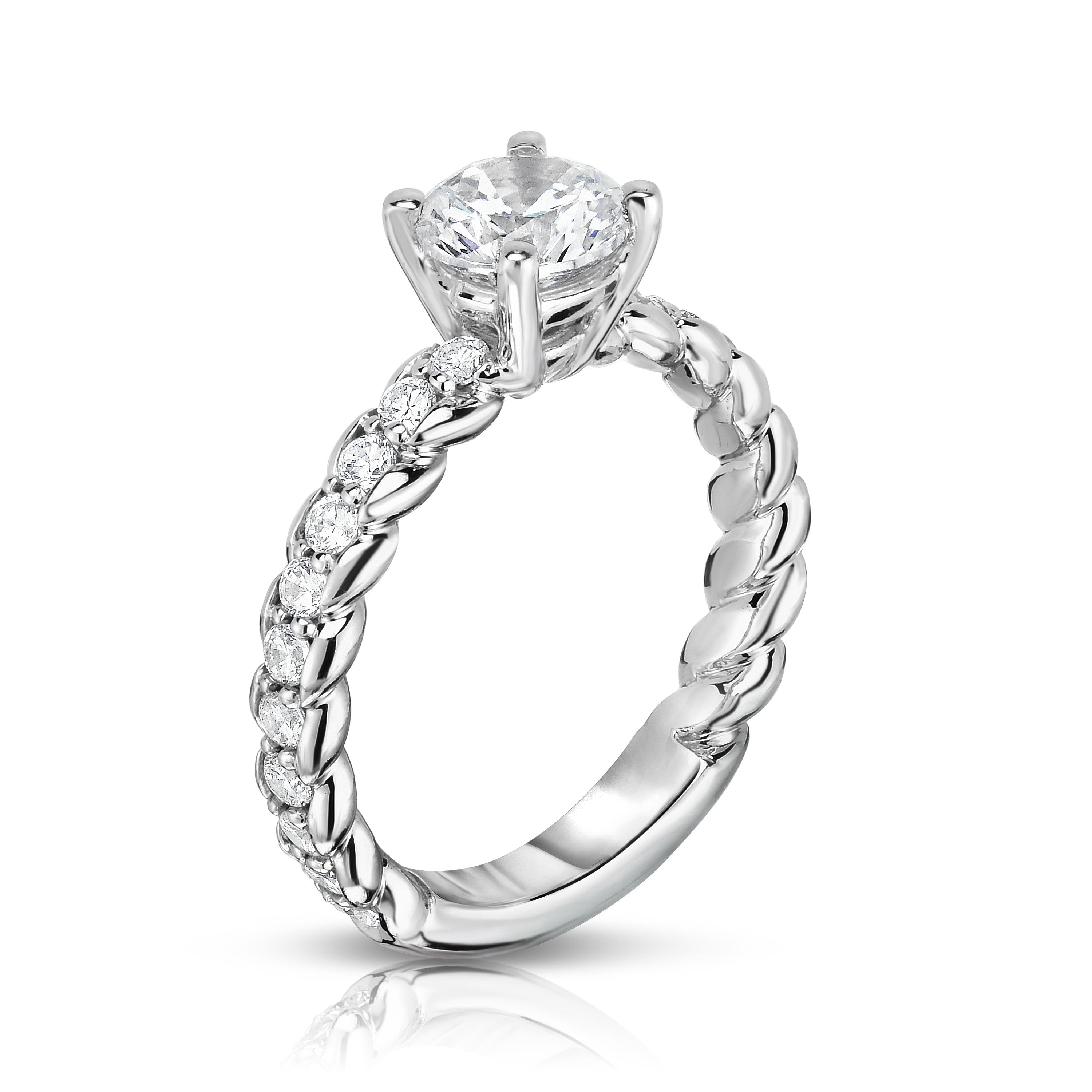 GIA Certified 1.65Ct Diamond Twisted Solitaire Ring in 14K White Gold