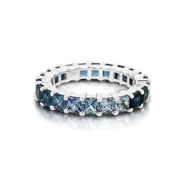 14K White Gold 6-Stone Bezel Set Blue Sapphire (3MM, Round Cut) Ring ...
