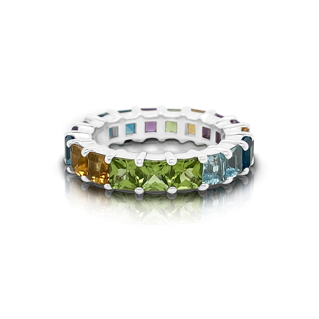 14K Gold Rainbow Multicolor Gemstone (3.5MM) Eternity Ring