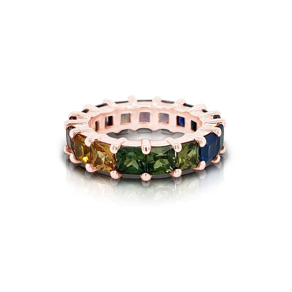 14K Gold Rainbow Multicolor Sapphire (4MM) Eternity Ring – Noray Designs