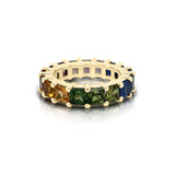 14K Gold Rainbow Multicolor Sapphire (4MM) Eternity Ring