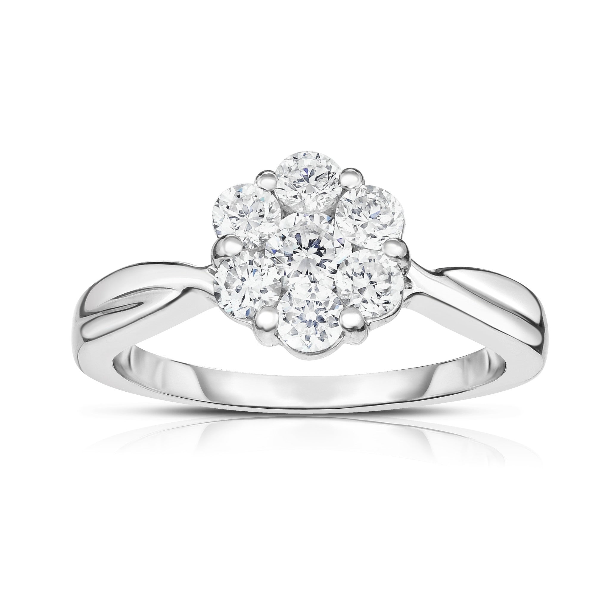 1.00 Ct Diamond Cluster Ring in 14K White Gold