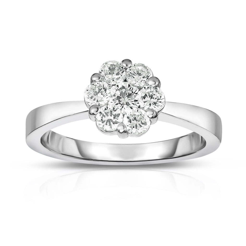 14K White Gold Diamond (0.75 Ct, G-H Color, I1-I2 Clarity) Cluster Ring