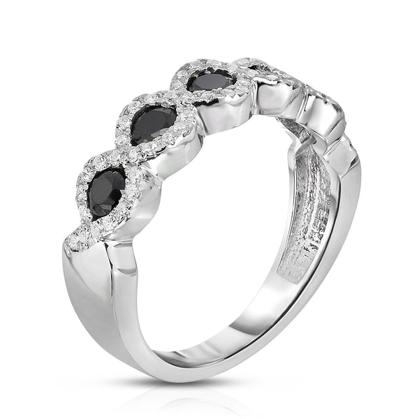 14K White Gold Black and White Diamond (0.35 Ct, G-H Color, SI2-I1 Clarity) Ring