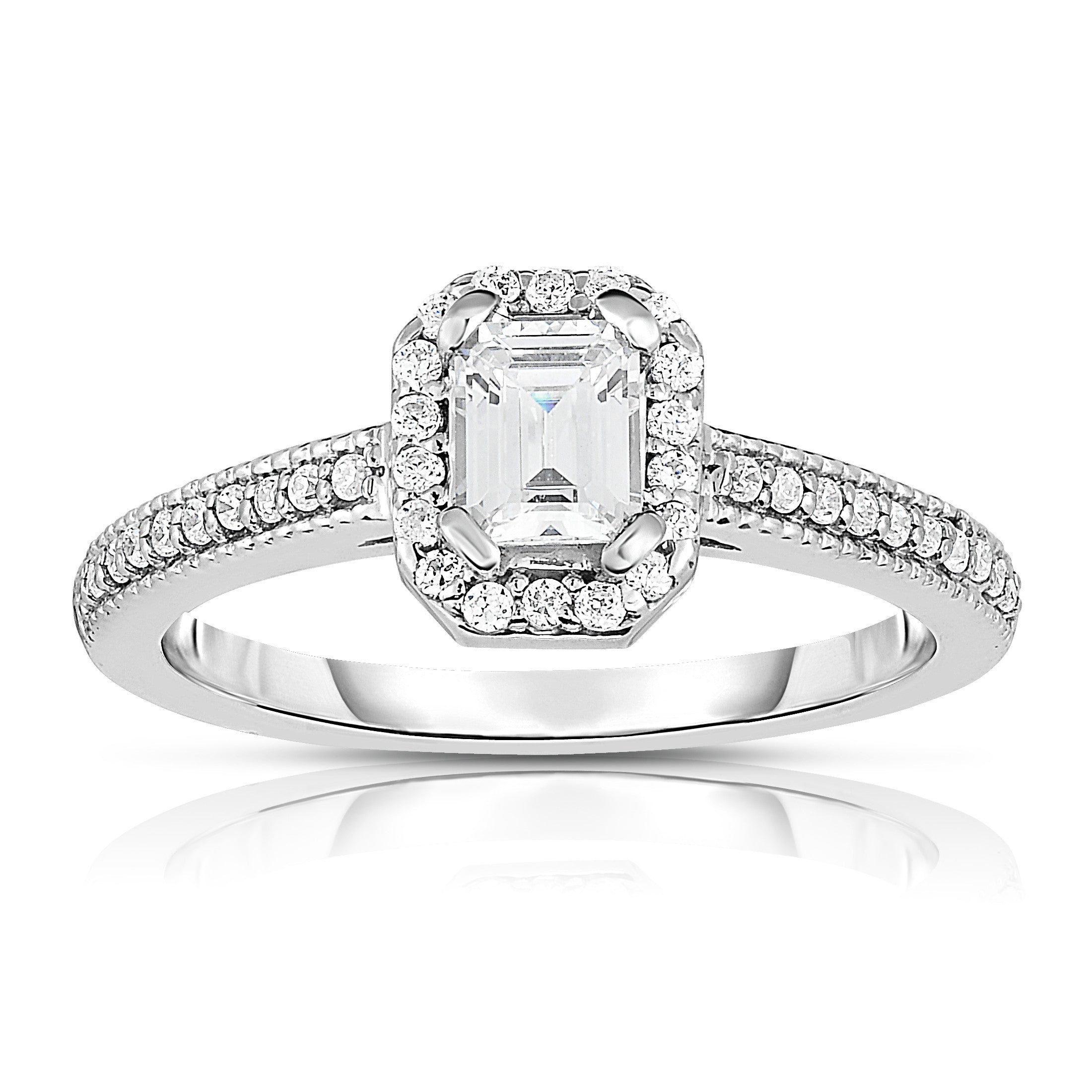 Emerald Cut 0.80Ct Diamond Engagement Ring in 14K White Gold