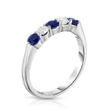 14K White Gold 5-Stone Blue Sapphire & Diamond (0.25 Ct, G-H Color, SI2-I1 Clarity) Ring