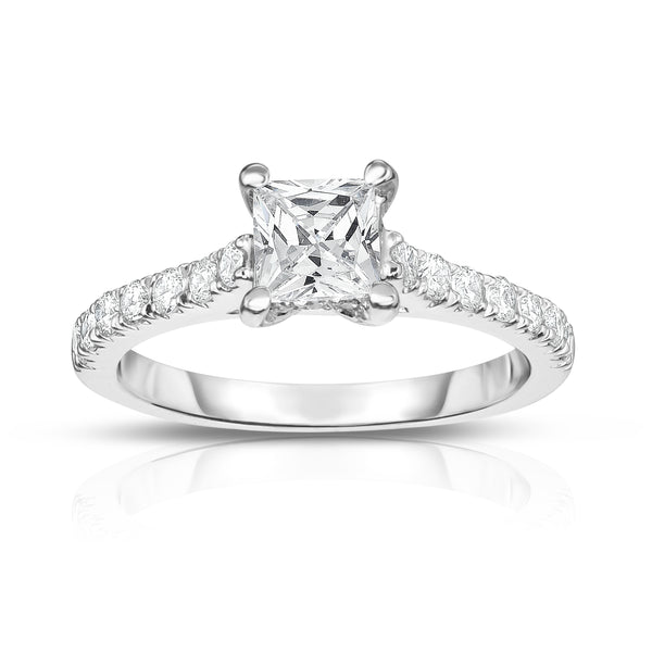 GIA Certified 14K White Gold Diamond (1.05 Ct, G Color, SI2 Clarity) Princess Solitaire Ring