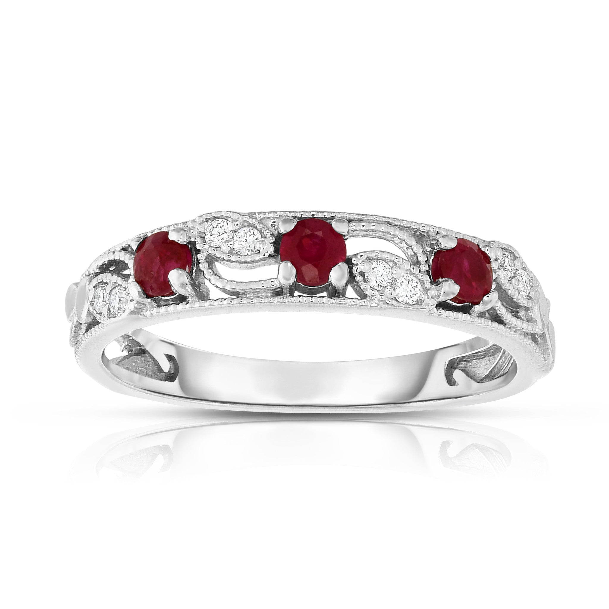 Ruby & 0.06Ct Diamond Stackable Ring in 14K White Gold