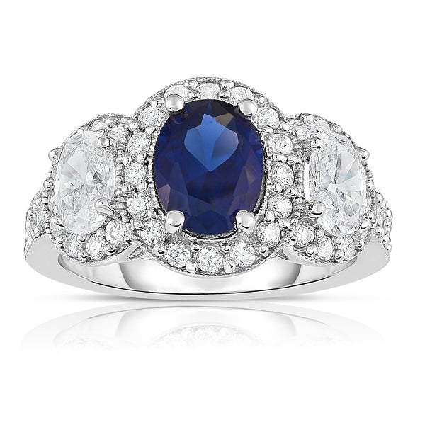 14K White Gold Oval Blue Sapphire & Diamond (1.30 Ct, G-H Color, SI2-SI3 Clarity) Ring