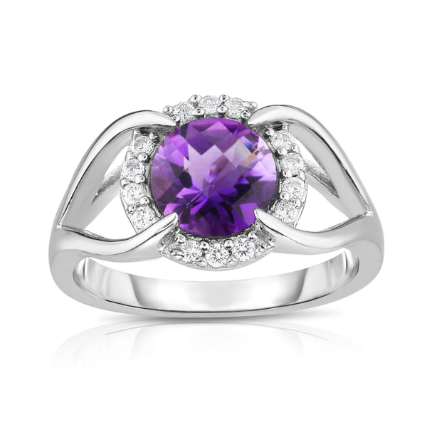 14K White Gold 8MM Gemstone and Diamond (0.18 Ct, G-H Color SI2-I1 Clarity) Ring