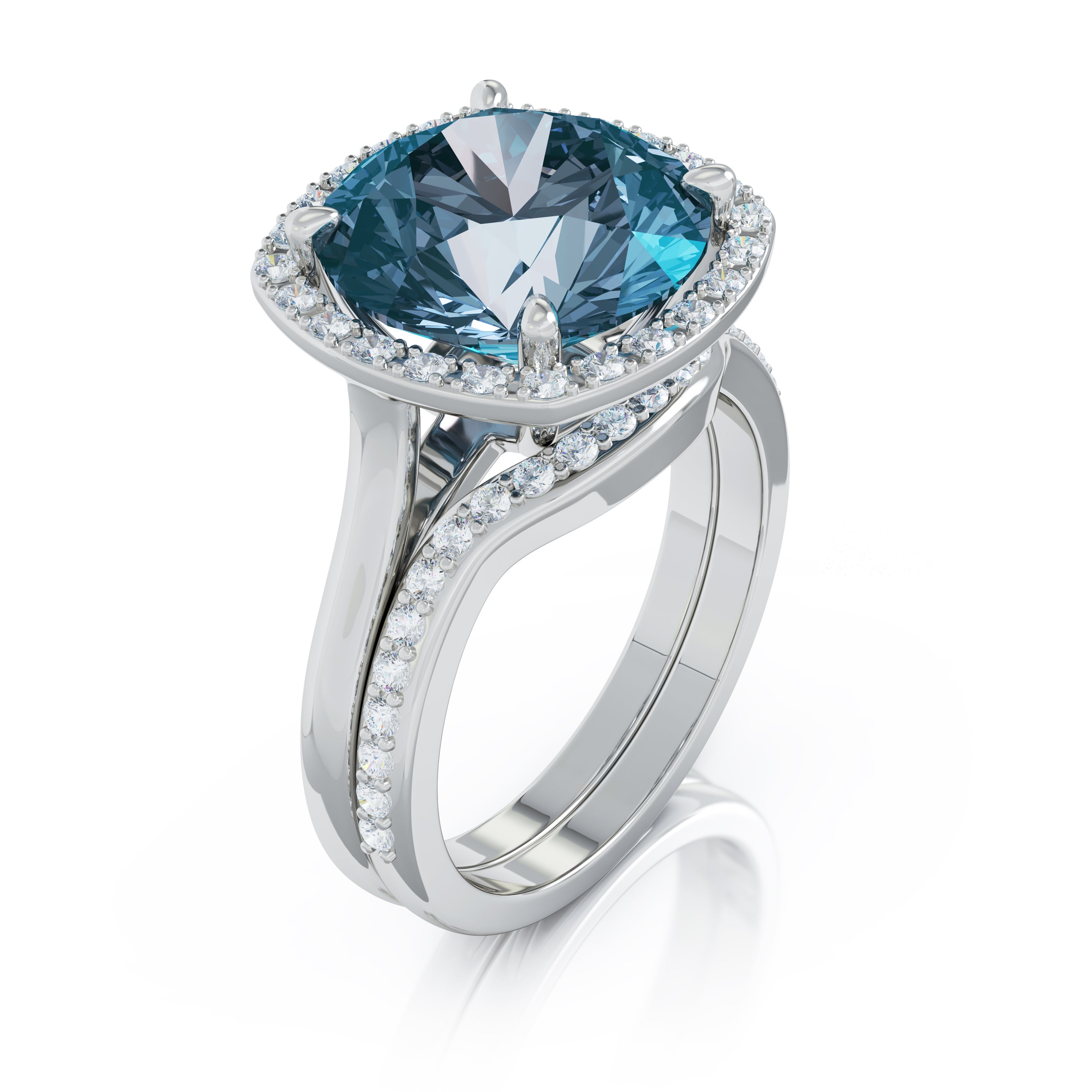 11MM London Blue Topaz & Diamond Wedding Set in 14K Gold