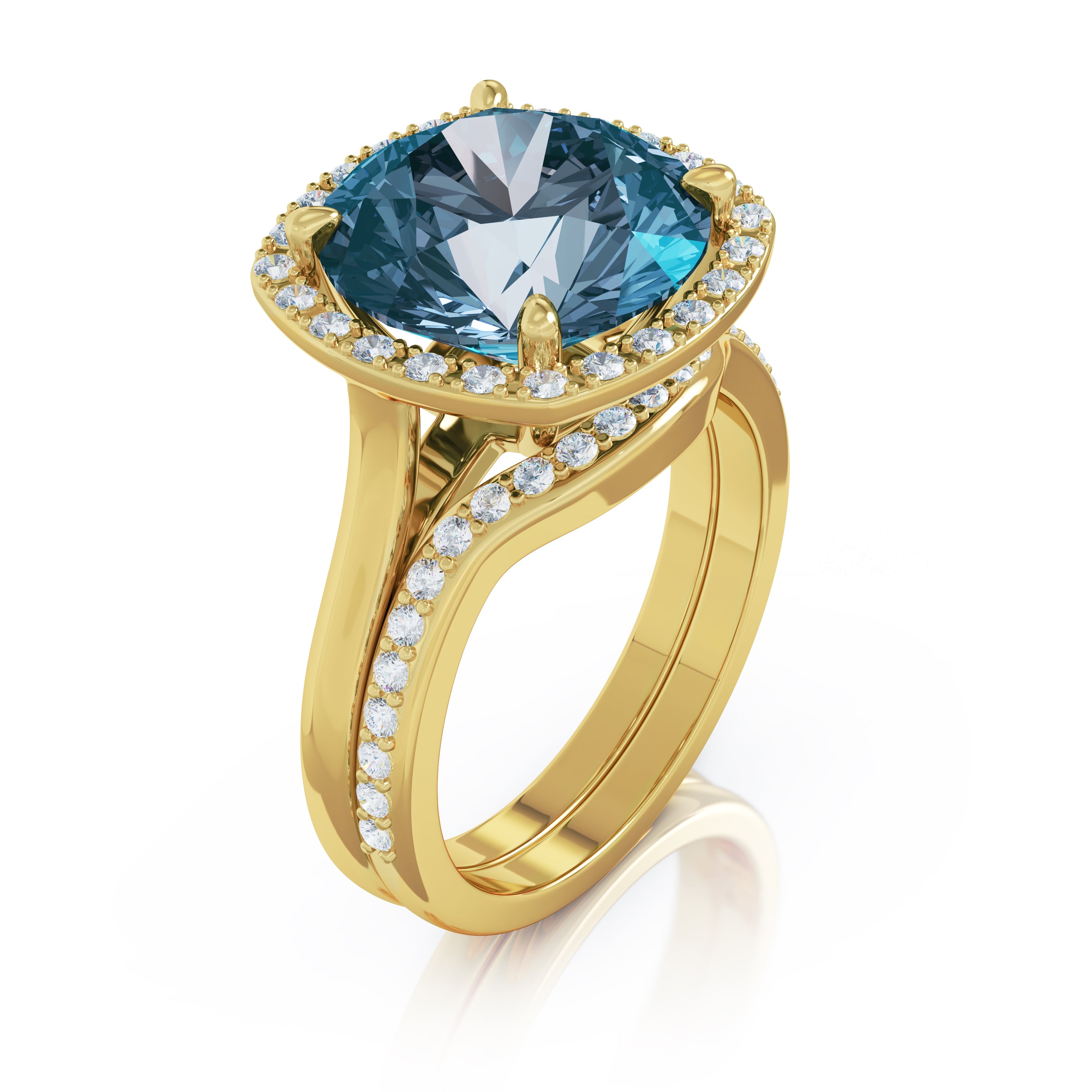 11MM London Blue Topaz & Diamond Wedding Set in 14K Gold
