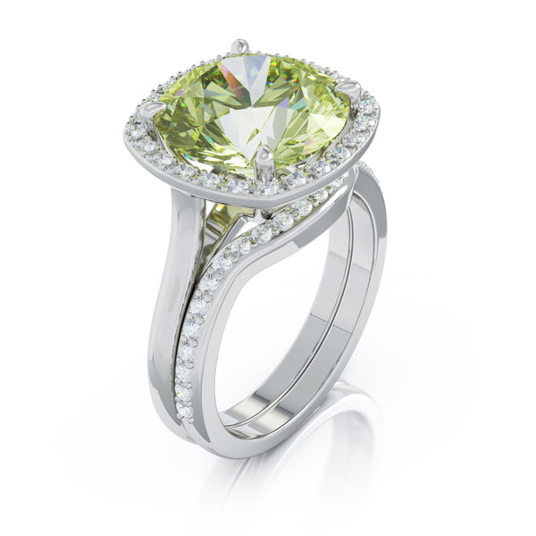 14K White Gold 11MM Peridot & Diamond Wedding Set